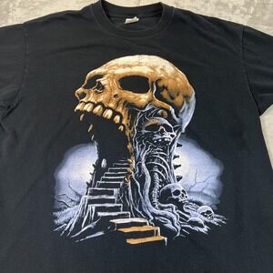 Skull Skeleton Shirt Mens XL Black Horror Gothic Fantasy Anvil Graphic Tee‎